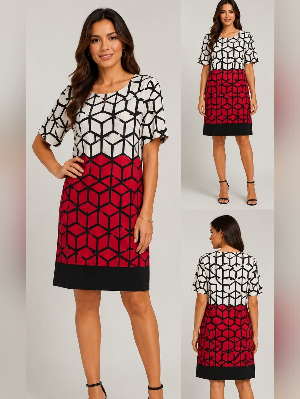 R&K Geometric Colorblock Dress Large